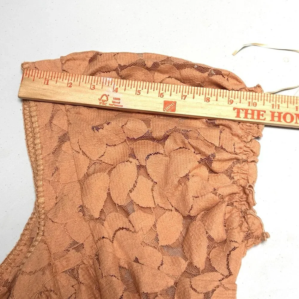 Free People Intimately Meet Me At Noon Lace Bodysuit Peach Puff‎ Sleeve M